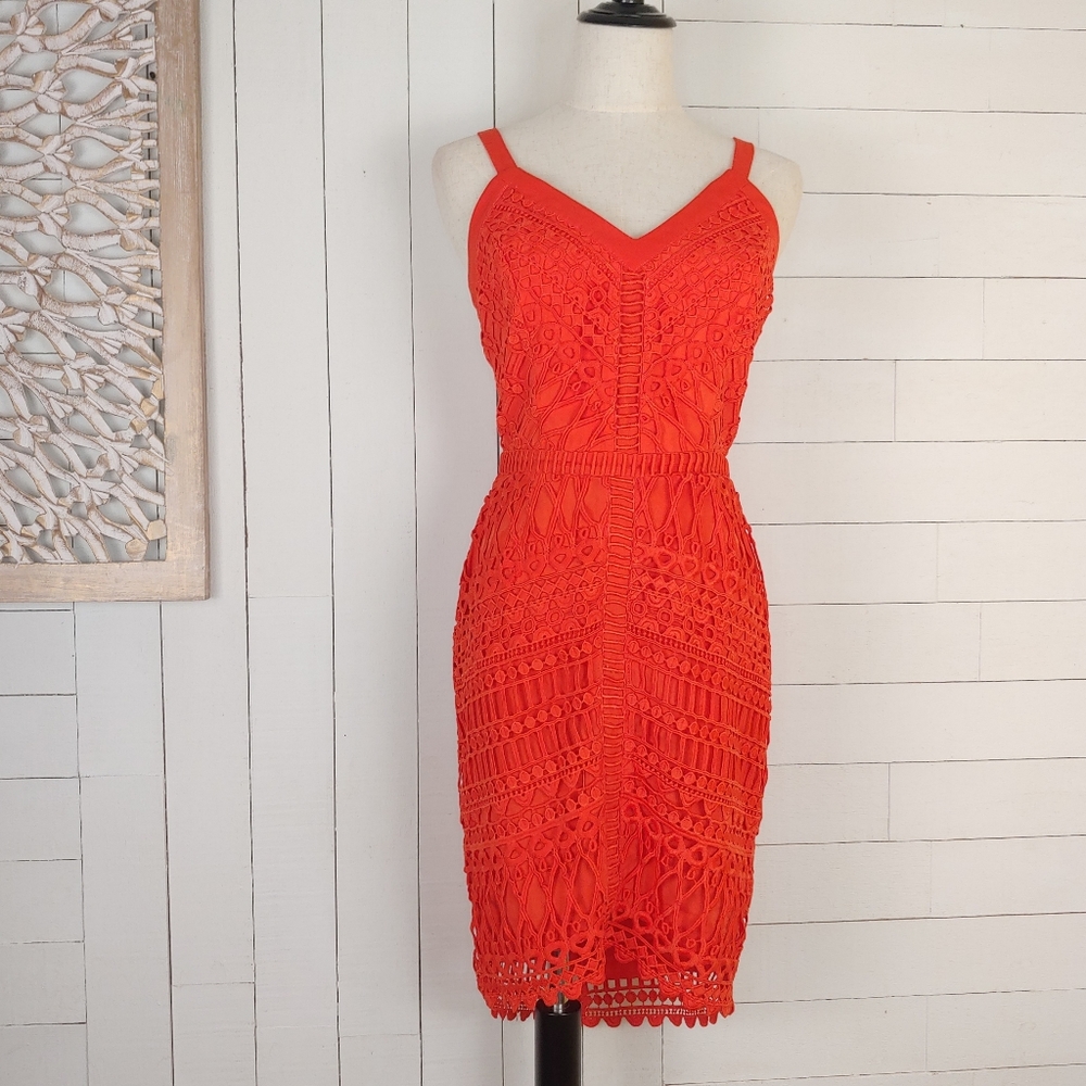 Adelyn Rae Burnt Orange Lace Overlay V-neck Dress Size XS